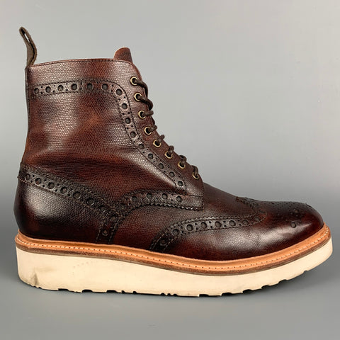 GRENSON Size 10.5 Brown Antique Perforated Leather Lace Up Boots