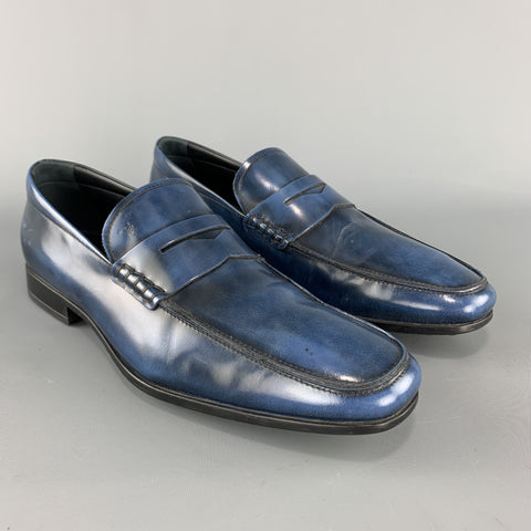 TOD'S Mocasines Penny sin cordones de cuero antiguo azul talla 10