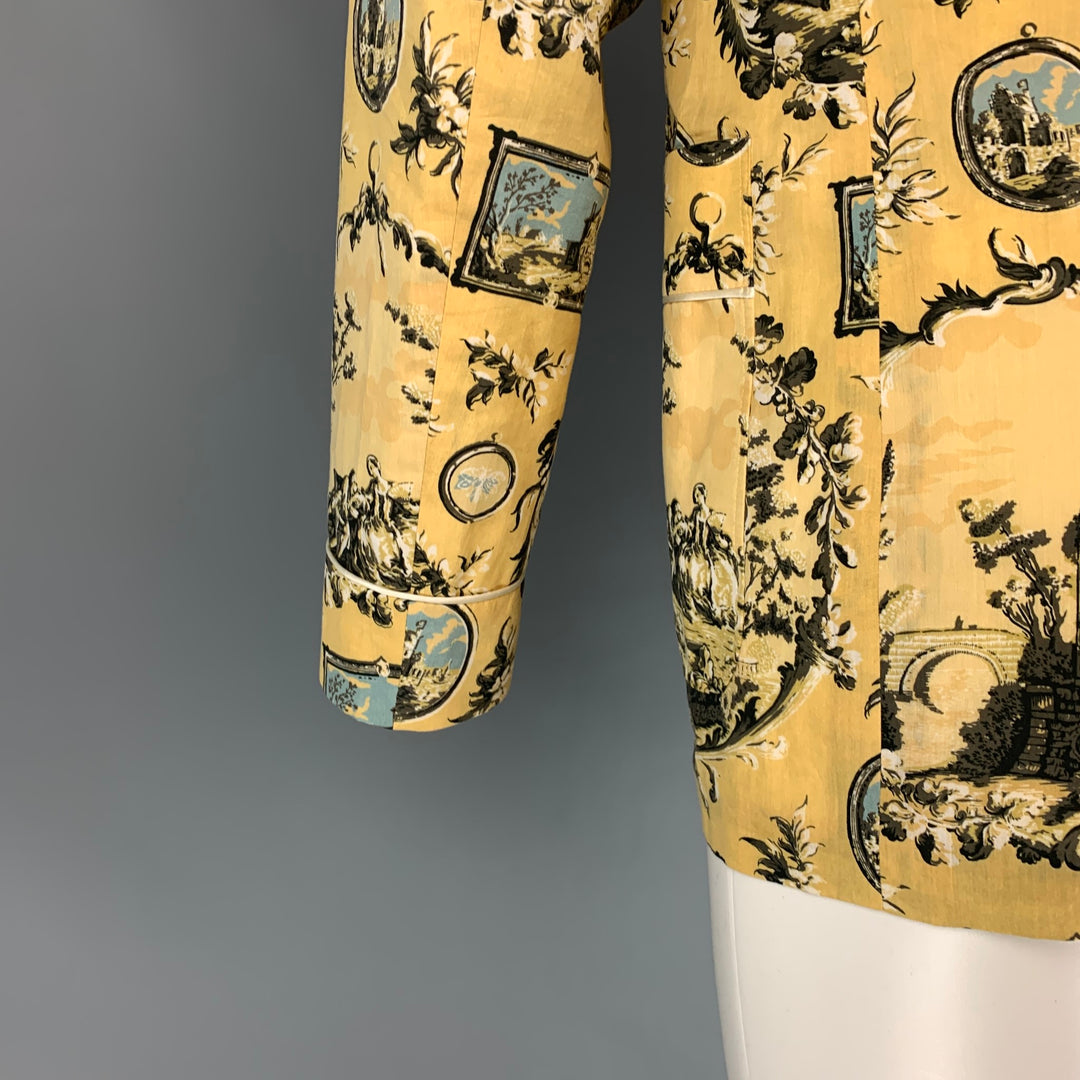 BURBERRY Fall 2016 Yellow & Brown Print Cotton / Silk Notch Lapel Sport Coat