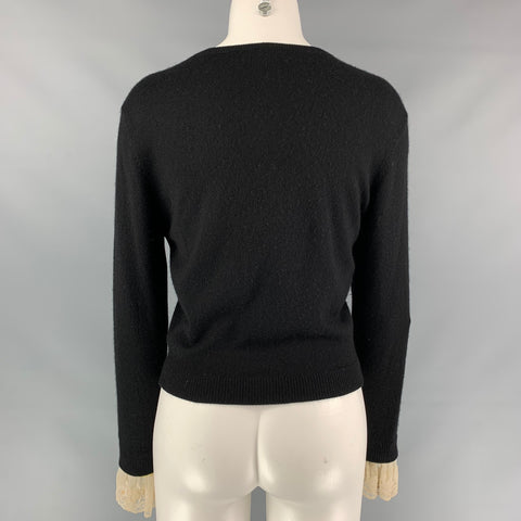 BEHNAZ SARAFPOUR Size M Black & Cream Silk / Cashmere Cardigan