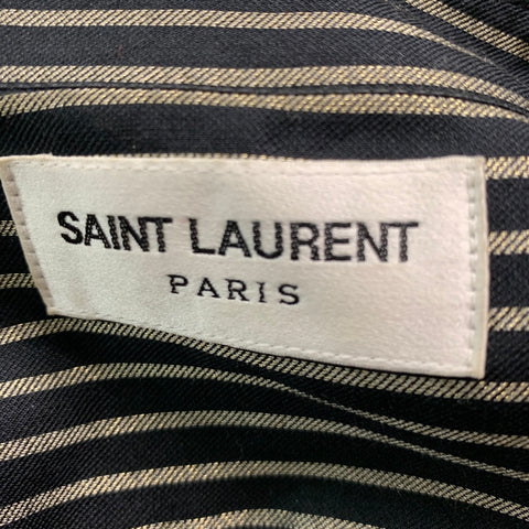 SAINT LAURENT Size M Black Gold Stripe Silk Blend Long Sleeve Shirt