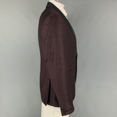 JOHN VARVATOS Size 42 Purple Charcoal Jacquard Wool Sport Coat