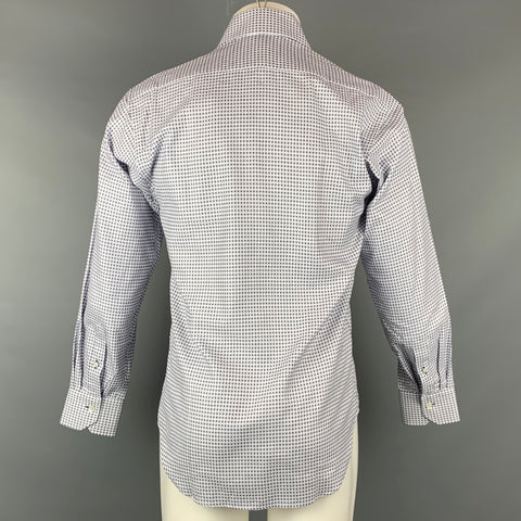 IKE BEHAR Size S White & Blue Square Print Cotton Long Sleeve Shirt