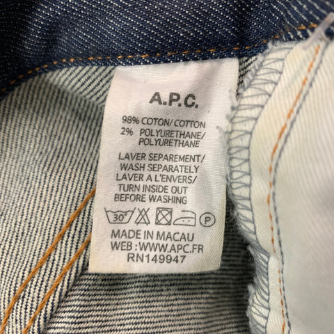 A.P.C. Size 29 Blue Cotton Polyurethane Button Fly Jeans