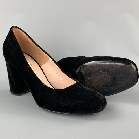 DRIES VAN NOTEN Size 8.5 Black Velvet Chunky Heel Pumps