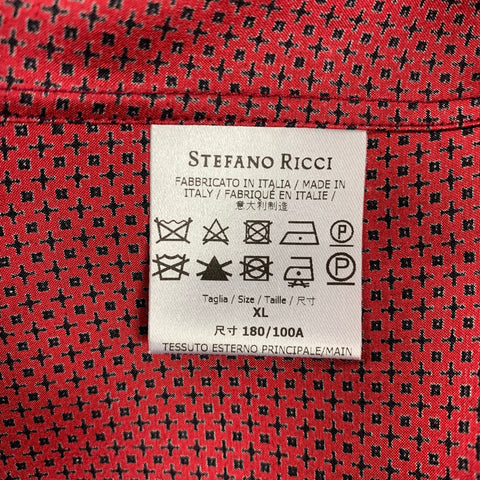 STEFANO RICCI Size XL Burgundy Black Dots Silk Long Sleeve Shirt