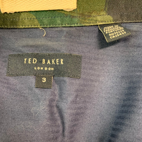 TED BAKER Size M Green Navy Camo Cotton One Pocket Long Sleeve Shirt