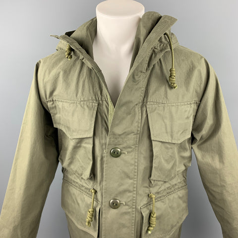 NIGEL CABOURN Size S Olive Cotton Patch Pockets Hooded Parka Coat