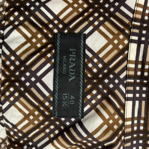 PRADA Size M Brown & White Plaid Cotton Button Up Long Sleeve Shirt