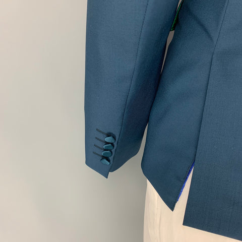 PAUL SMITH Soho Fit Size 46 Teal Wool / Mohair Peak Lapel Sport Coat