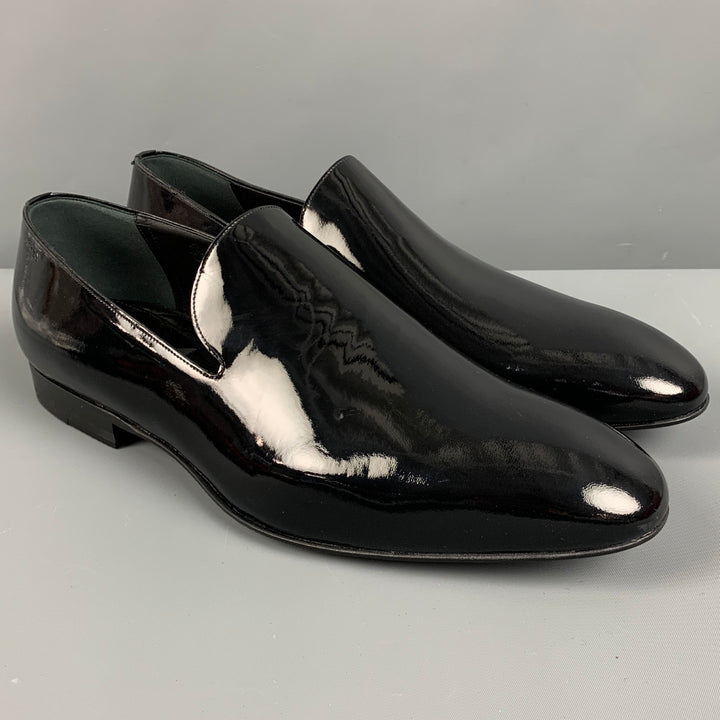 BALLY Size 7.5 Black Patent Leather Slip On Loafers