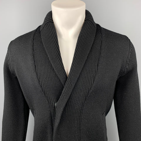 ARMANI COLLEZIONI Size S Black Knitted Virgin Wool Shawl Collar Knitted Cardigan