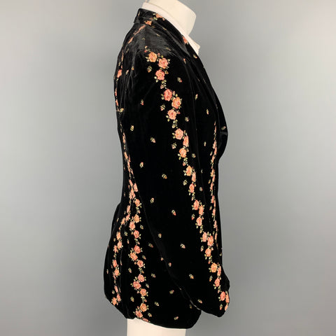 PAUL SMITH Size 40 Black Embroidery Velvet Notch Lapel Sport Coat