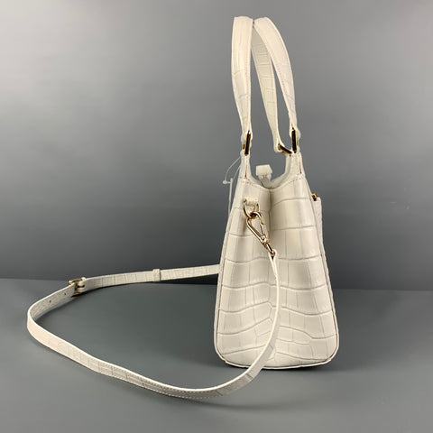 SAKS FIFTH AVENUE Off White Alligator Leather Embossed Handbag