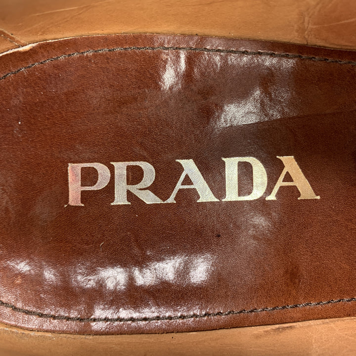 PRADA Size 10.5 Tan Leather Wingtip Lace Up Brogues