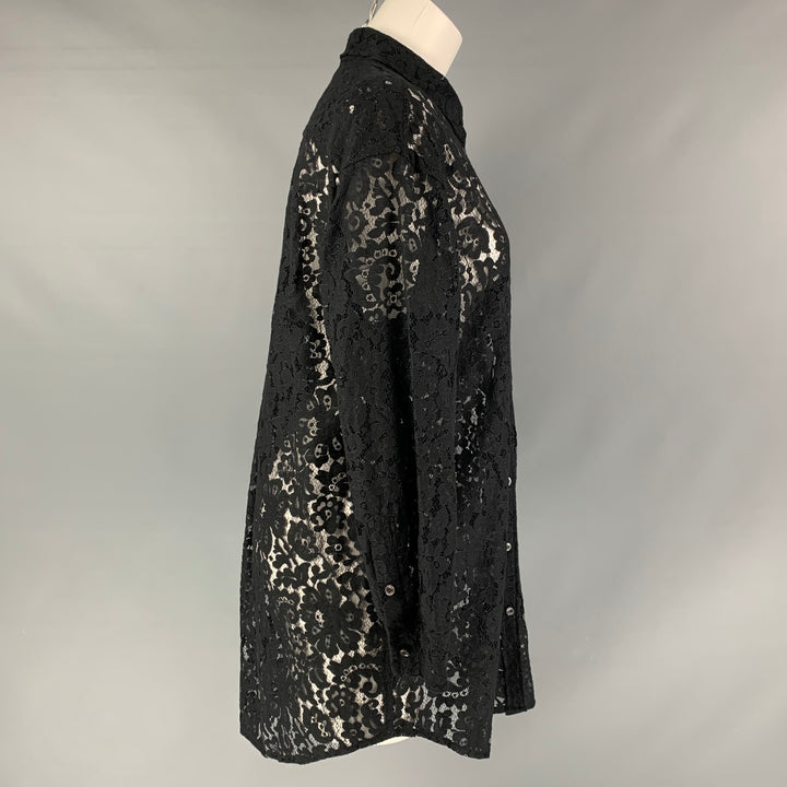 EQUIPMENT Size M Black Nylon & Cotton Lace Button Up Shirt