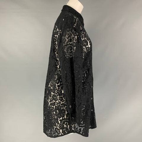 EQUIPMENT Size M Black Nylon & Cotton Lace Button Up Shirt