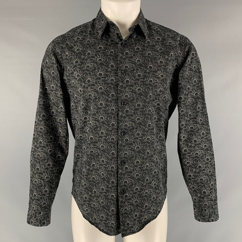 THEORY Size S Black White Abstract Cotton Long Sleeve Shirt