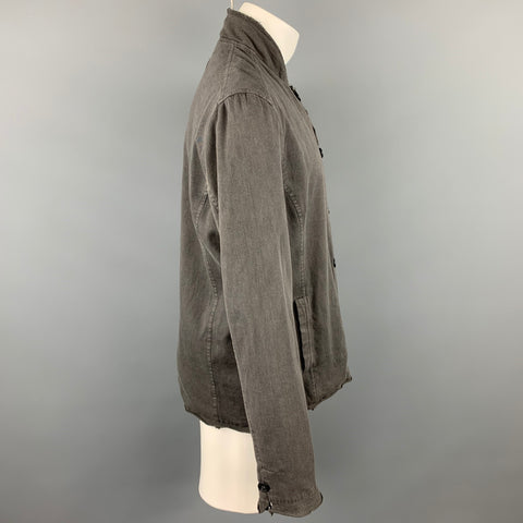 HANNES ROETHER Size L Grey Cotton Distressed Hem Jacket