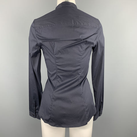 PRADA Size 4 Navy Stretch Cotton Band Collar Shirt