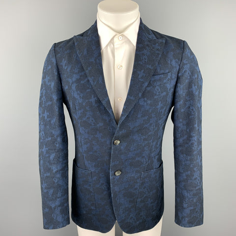 MESSAGERIE Size 36 Indigo Jacquard Cotton Peak Lapel Sport Coat