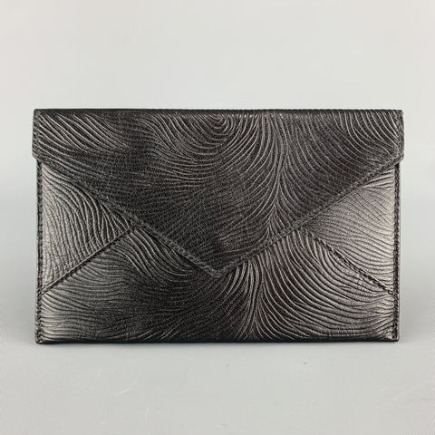 GUMP'S Textured Embossed Pattern Black Leather Rectangle Envelope Wallet