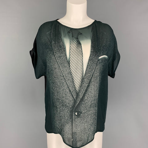 EMPORIO ARMANI Talla 6 Blusa estampada blanca negra