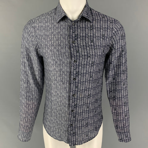 EMPORIO ARMANI Size S Navy White Print Not Listed Button Up Long Sleeve Shirt
