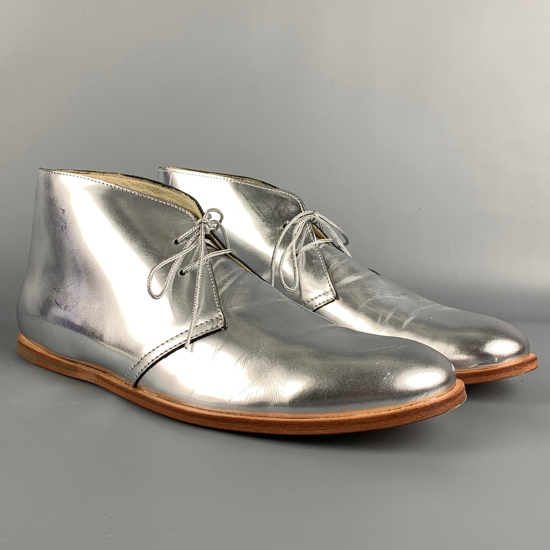 OPENING CEREMONY Size 11 Silver Metallic Leather Lace Up Boots