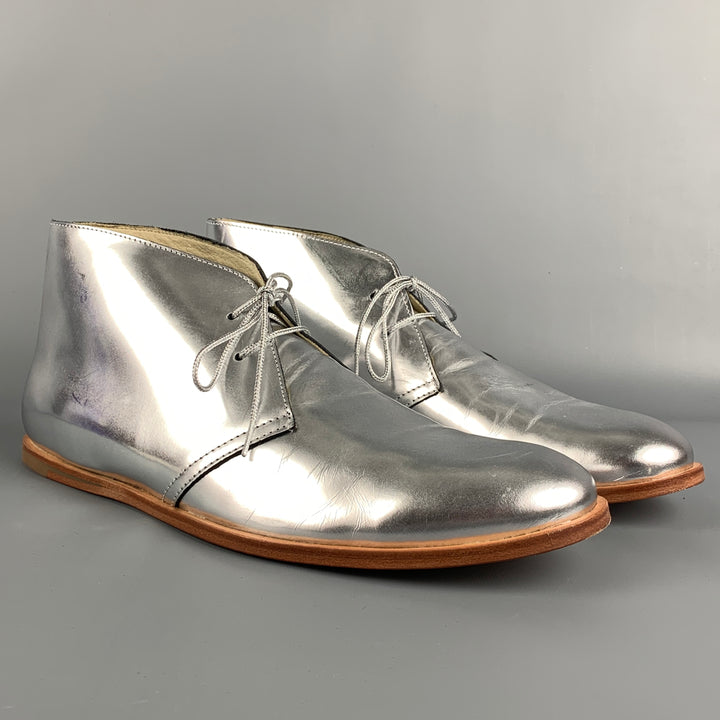 OPENING CEREMONY Size 11 Silver Metallic Leather Lace Up Boots
