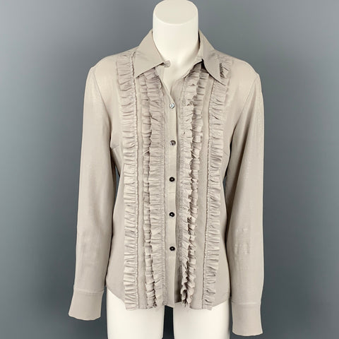 LIDA BADAY Taille 6 Blouse à volants en soie grise et argentée
