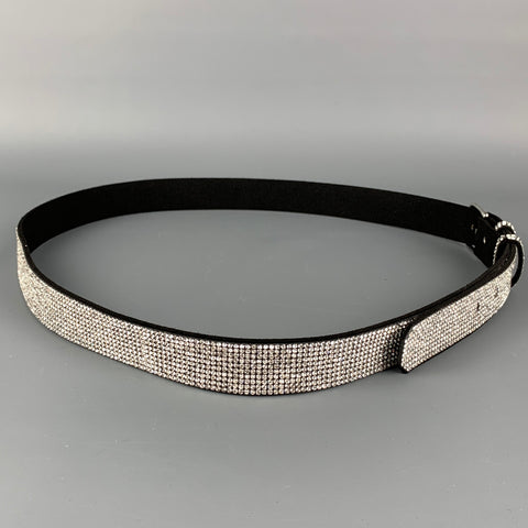 NO BRAND Size 38 Black Silver Faux Suede Rhinestones Belt