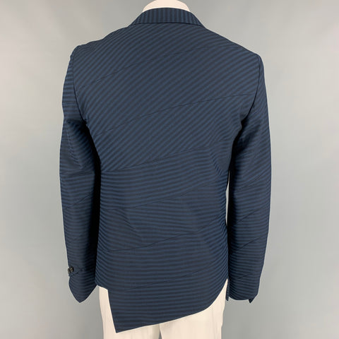 COMME des GARCONS Size L Black & Navy Stripe Wool Notch Lapel Sport Coat