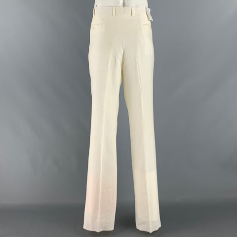 CALVIN KLEIN Size 44 Long Cream Linen Single breasted Suit