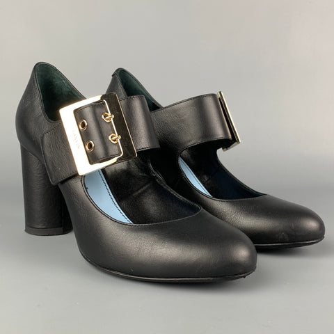 LANVIN Talla 6 Zapatos de tacón Mary Jane con hebilla de cuero negro