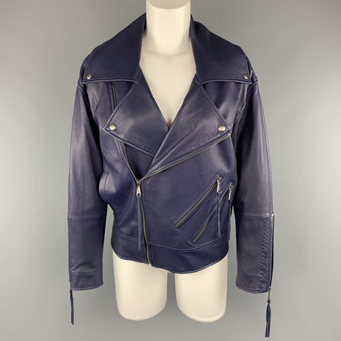 REBECCA MINKOFF Size XS Navy Leather Lamb Skin Biker Jacket