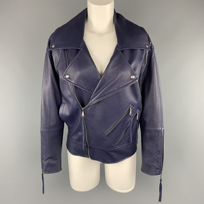REBECCA MINKOFF Size XS Navy Leather Lamb Skin Biker Jacket