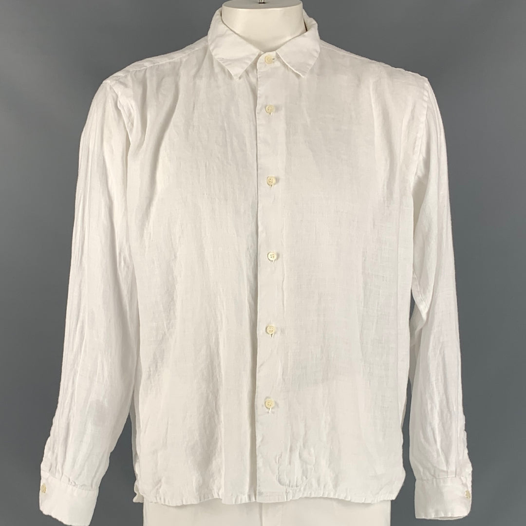 45rpm Size L White Solid Linen Button Up Long Sleeve Shirt