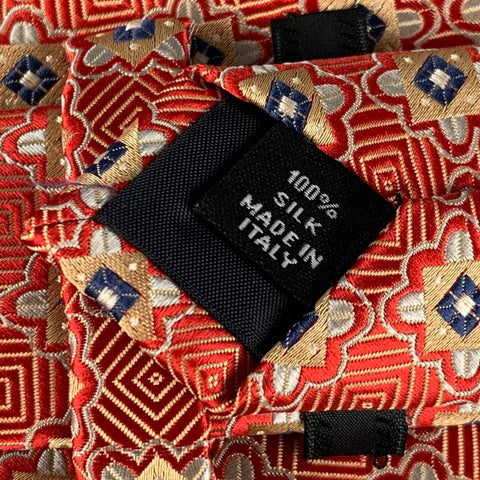 PRADA Red Gold Jacquard Silk Tie