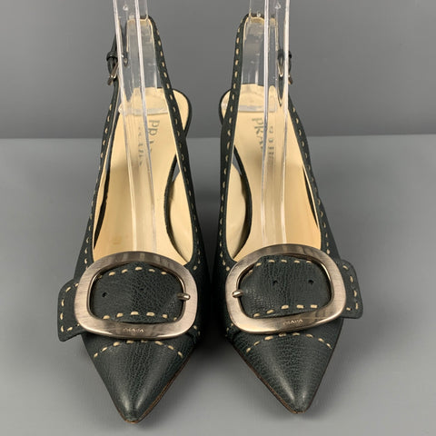 Zapatos de tacón con hebilla de cuero azul marino PRADA Talla 7