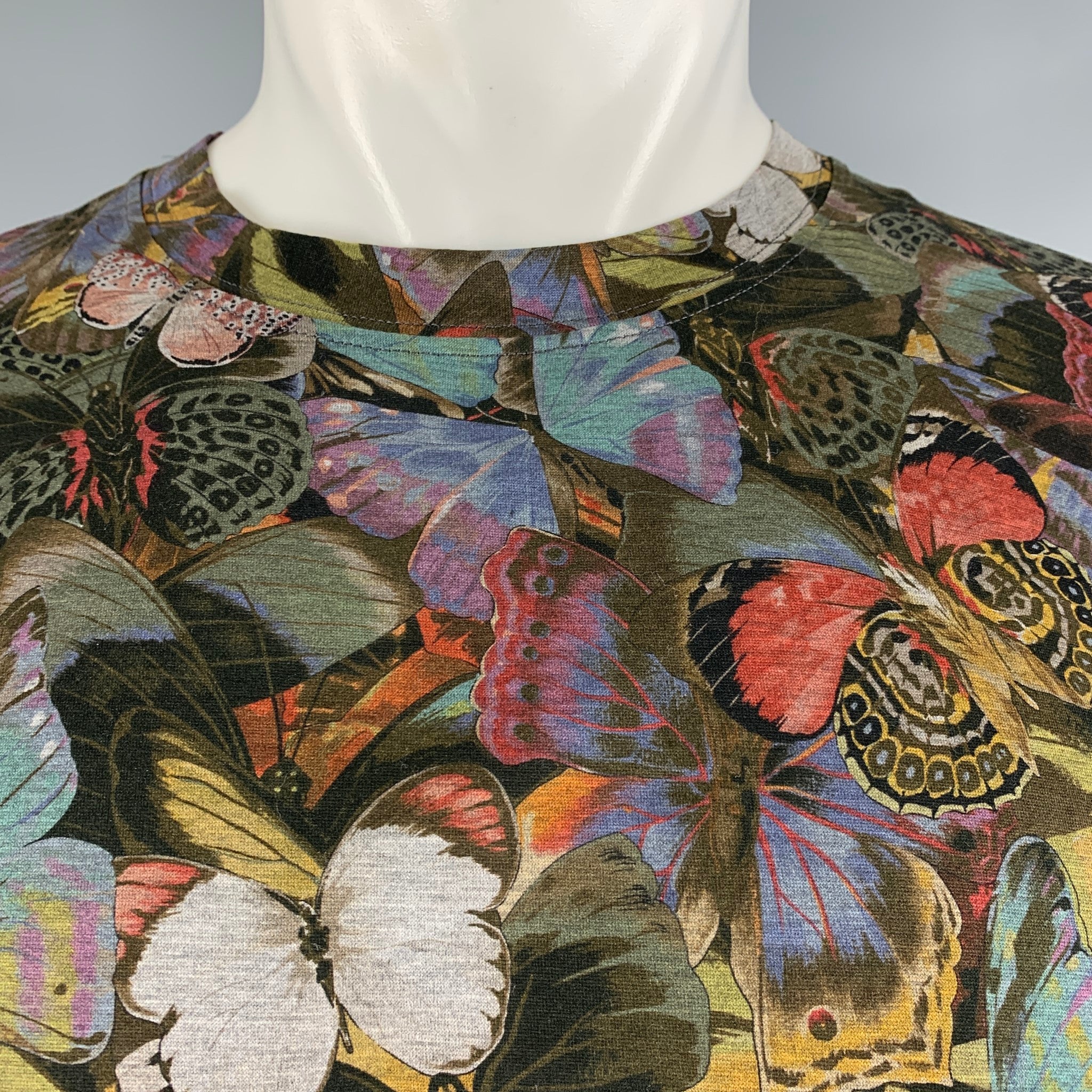 VALENTINO Size M Multi-Color Butterfly Cotton Crew-Neck T-shirt
