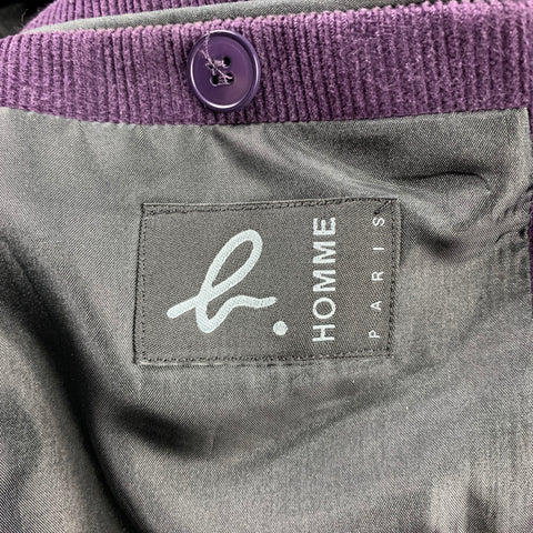 AGNES B. Size 40 Purple Corduroy Cotton Notch Lapel Suit