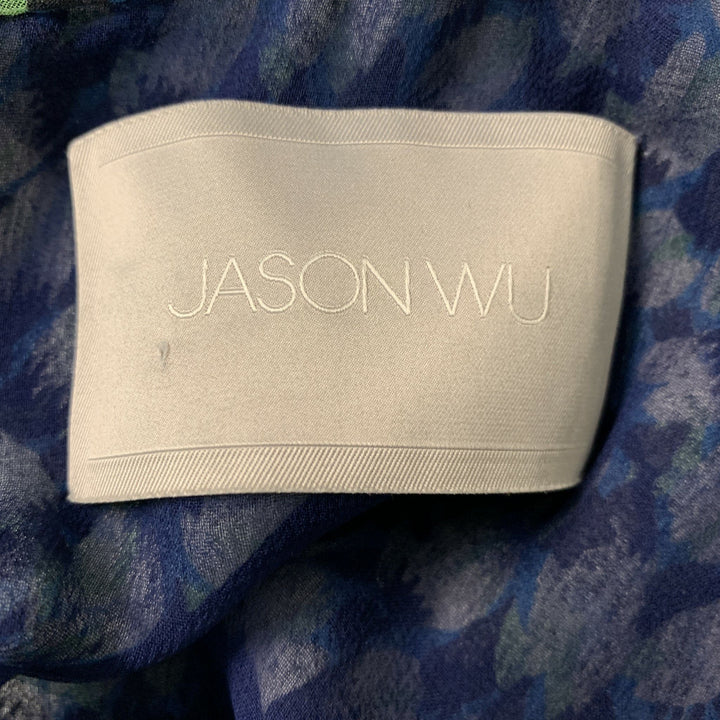 JASON WU Size 6 Blue, White & Black Silk Floral Blouse