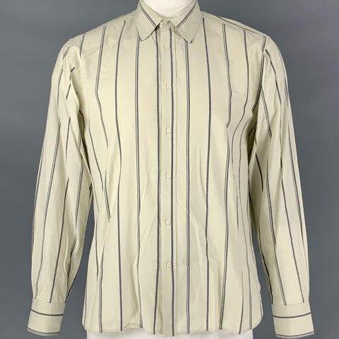 ADAM KIMMEL Size XL Beige & Grey Stripe Cotton Button Up Long Sleeve Shirt