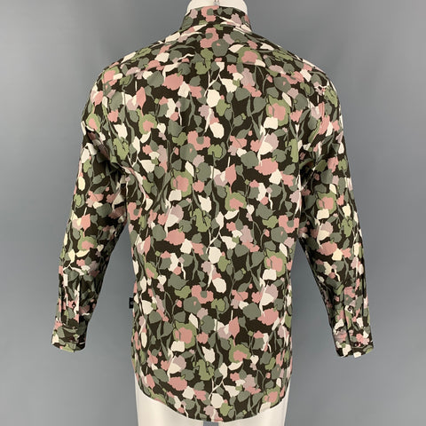 TED BAKER Size M Olive Brown Abstract Floral Cotton Long Sleeve Shirt