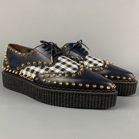 MICHAEL KORS Talla 11 Zapatos de plataforma con tachuelas de cuero blanco azul marino