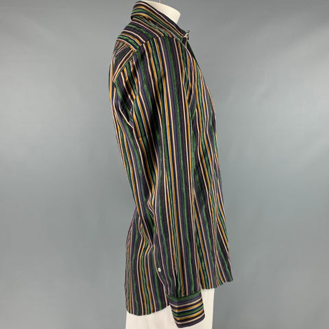 ETRO Size L Multi-Color Stripe Cotton Blend Button Up Long Sleeve Shirt