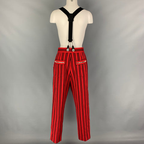 MARC JACOBS Size 6 Red Black Wool Stripe Zip Fly Dress Pants