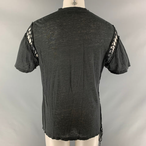 IRO Size XS Black Braided Linen Crew-Neck T-shirt