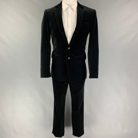 RALPH LAUREN Black Label Size 38 Regular Black Cotton Velvet Notch Lapel Suit
